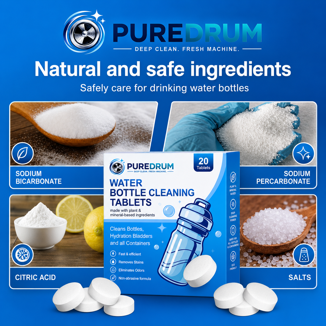 PureDRUM Premium Bottle Cleaning Tablets